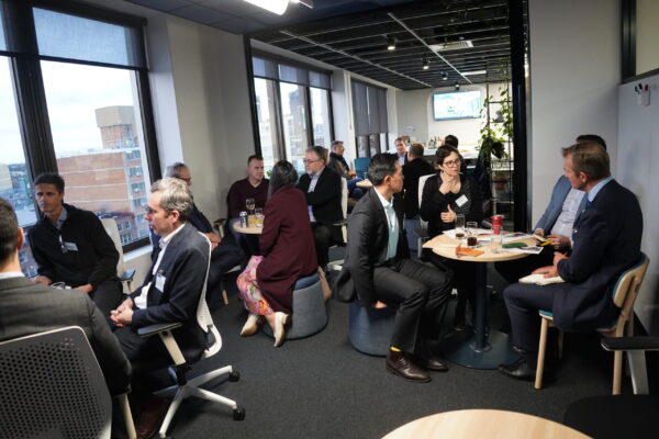 Group of professionals at the Fulton Trotter Forum Roundtable Discussion talking over land value. Guests included Urbanist Rob Stokes and town planner and Director of Beam Planning, Michael Rowe.